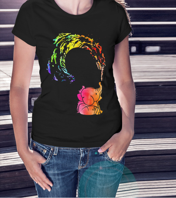Rainbow Wave Elephant Painting Wall T-Shirt