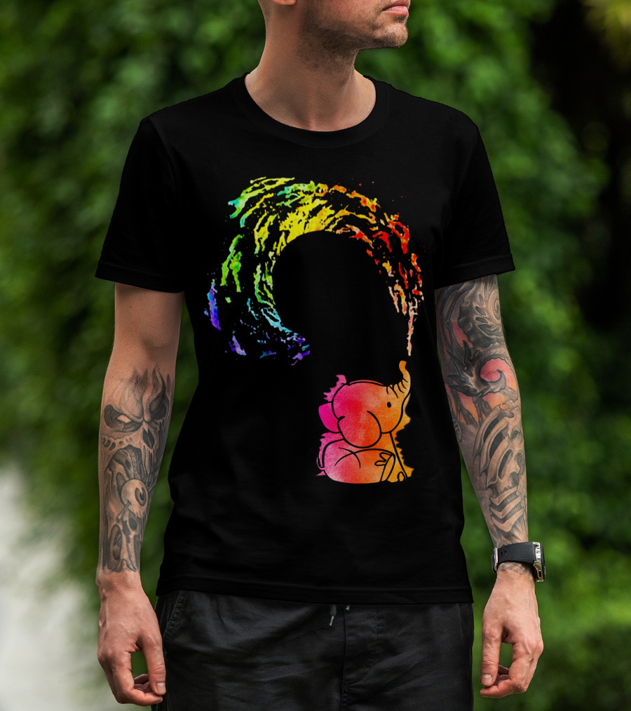 Rainbow Wave Elephant Painting Wall T-Shirt