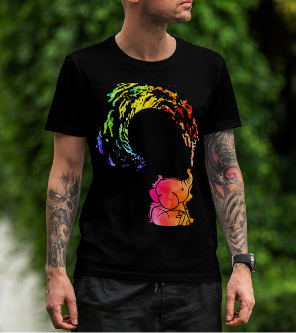 Rainbow Wave Elephant Painting Wall T-Shirt