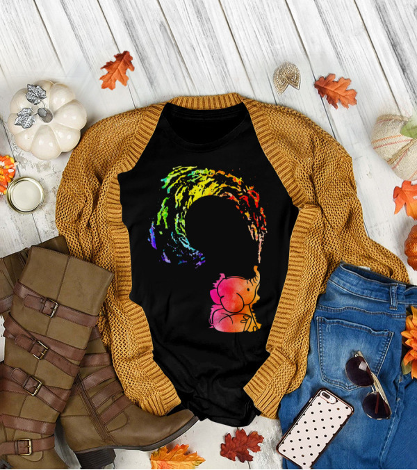 Rainbow Wave Elephant Painting Wall T-Shirt