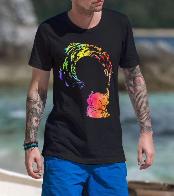 Rainbow Wave Elephant Painting Wall T-Shirt