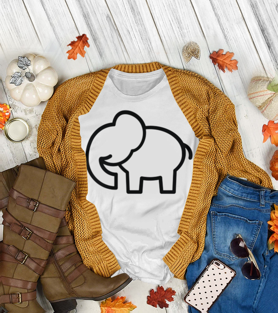 Cute Elephant Line Art Cartoon T-Shirt