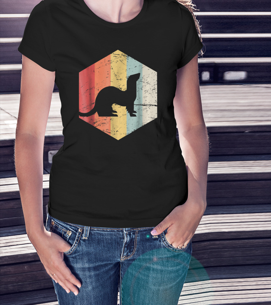 Retro Ferret Striped Vintage Hexagon T-Shirt