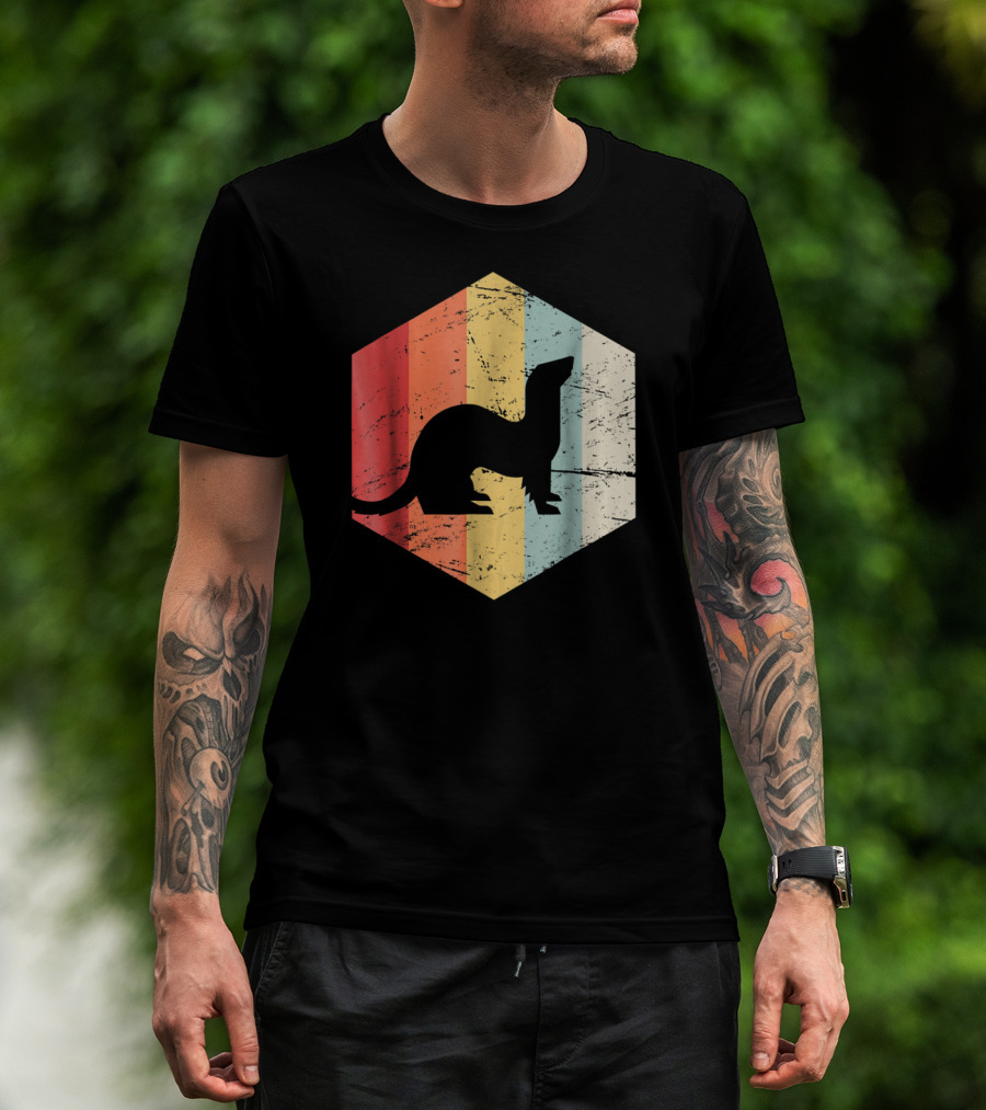 Retro Ferret Striped Vintage Hexagon T-Shirt