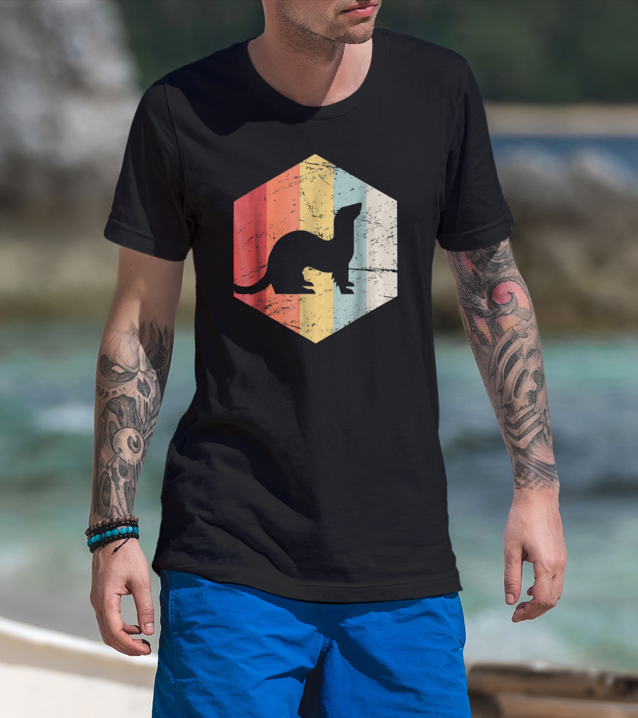 Retro Ferret Striped Vintage Hexagon T-Shirt