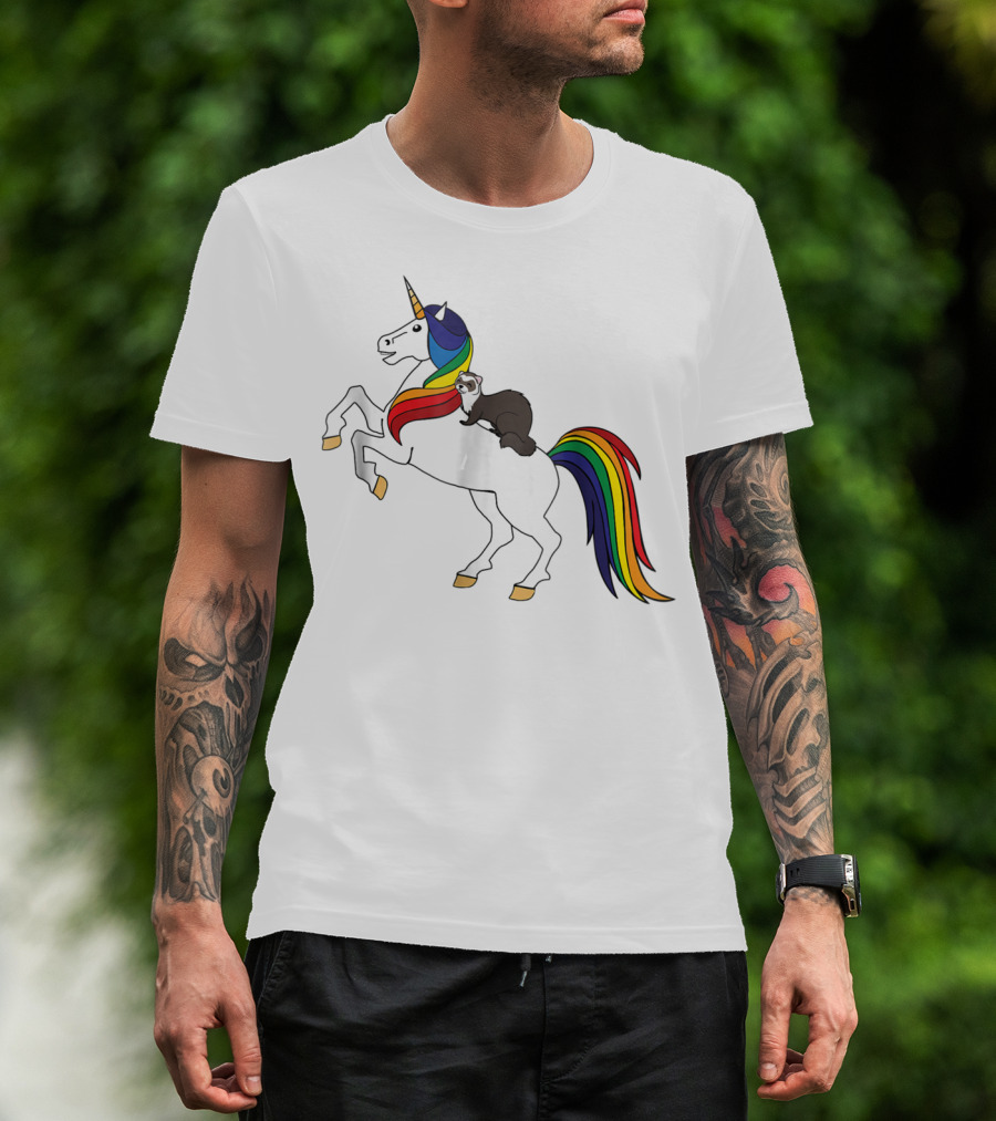 Ferret Riding Rainbow Unicorn T-Shirt