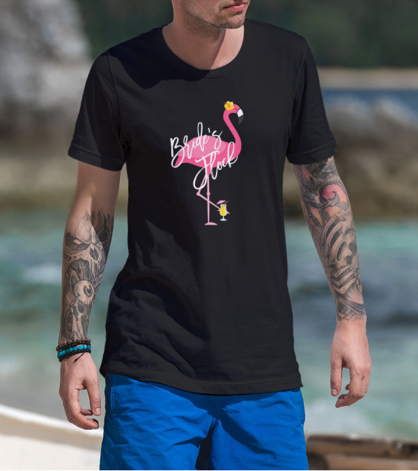 Bride's Flock Flamingo With Tropical Drink Bachelorette Party T-Shirt