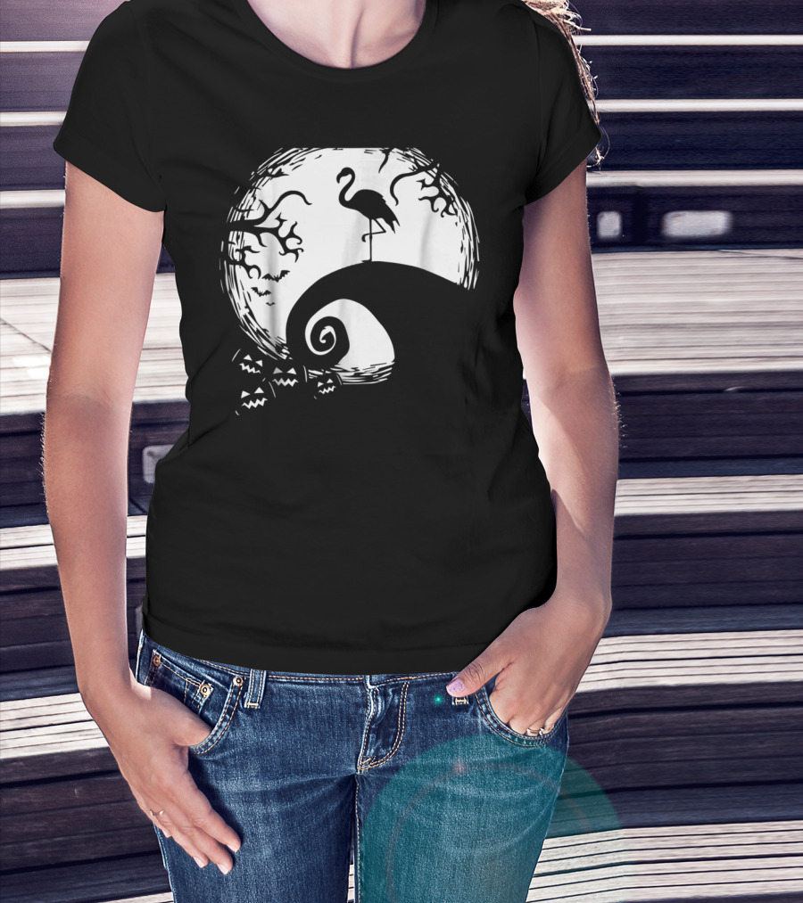 Nightmare Before Christmas Style Flamingo Moon Scene T-Shirt