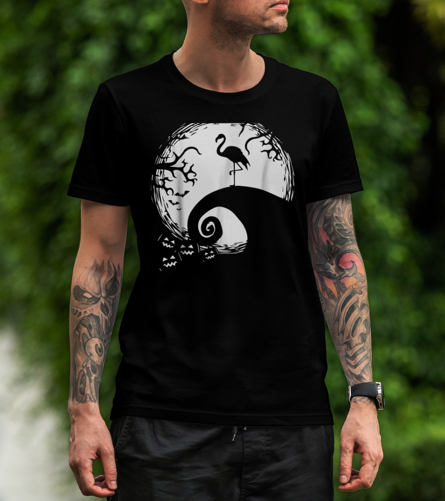 Nightmare Before Christmas Style Flamingo Moon Scene T-Shirt