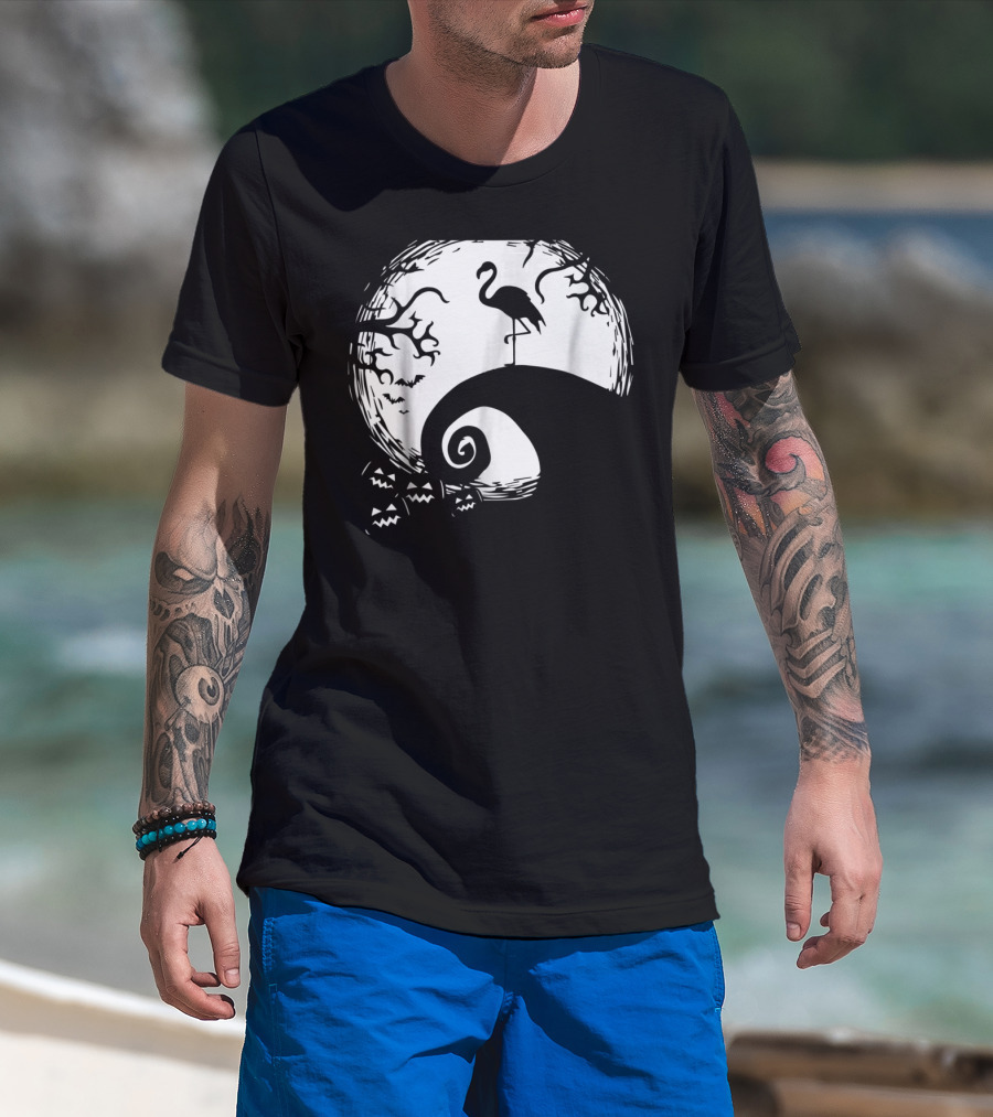 Nightmare Before Christmas Style Flamingo Moon Scene T-Shirt