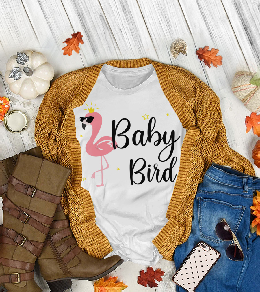 Baby Bird Flamingo Sunglasses Crown Stars T-Shirt