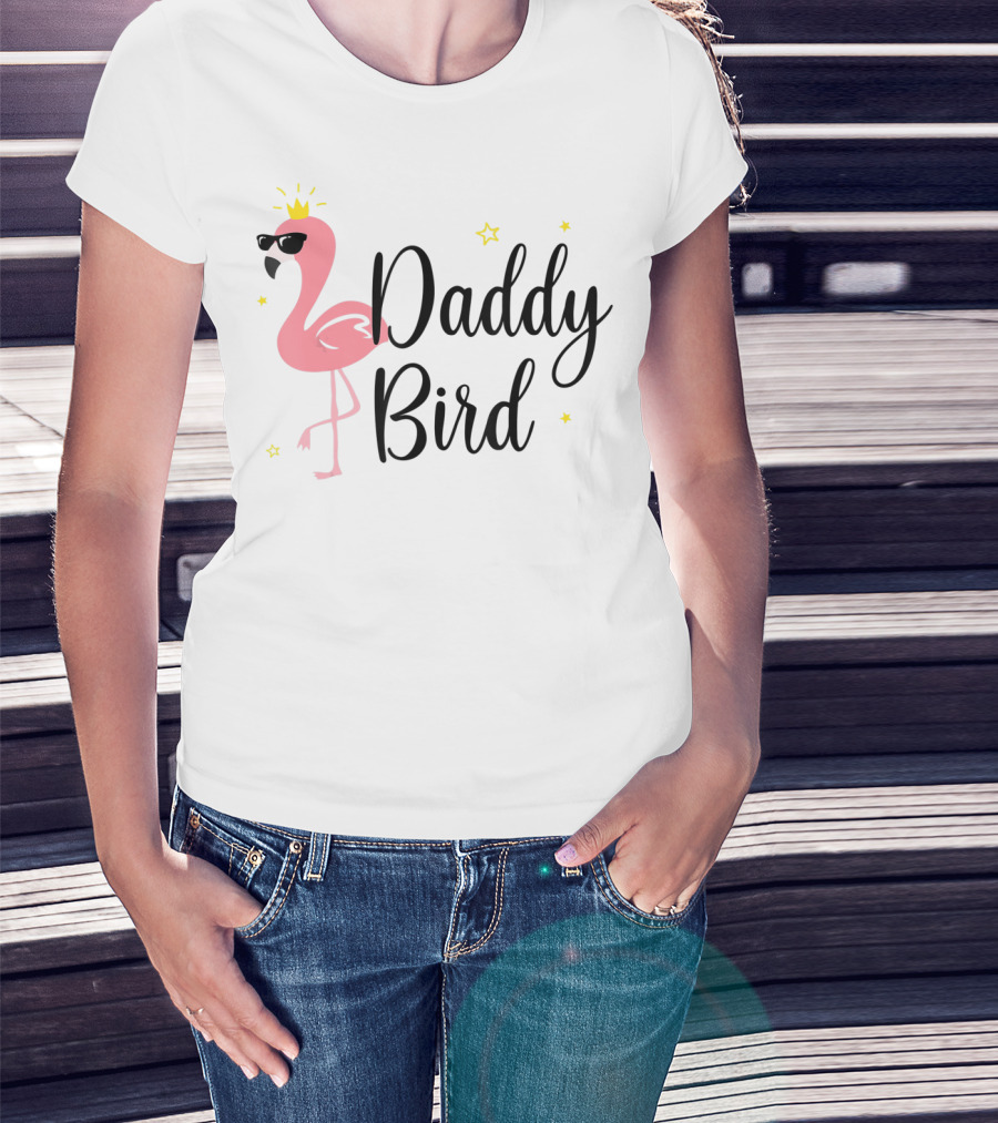 Daddy Bird Flamingo With Crown And Sunglasses Stars T-Shirt