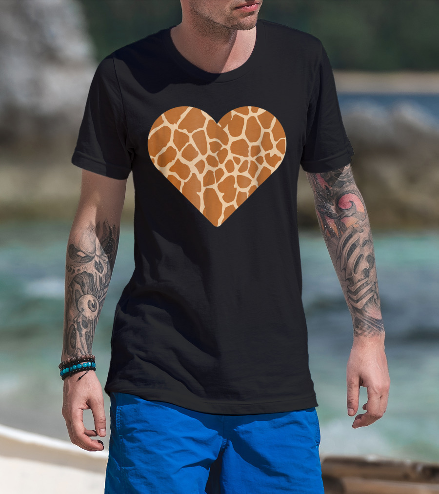Giraffe Print Heart For Cute Giraffe Lover's Love T-Shirt