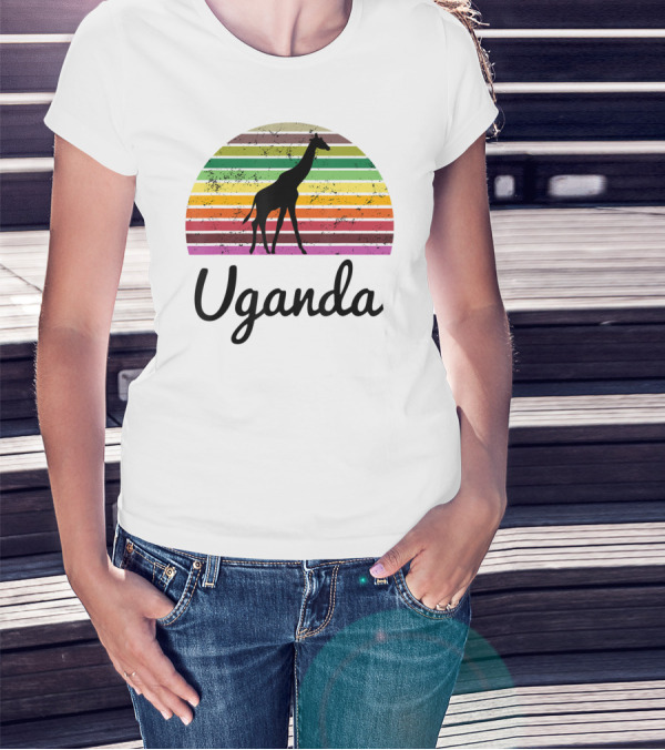 Uganda Giraffe Vintage Sunset Safari T-Shirt