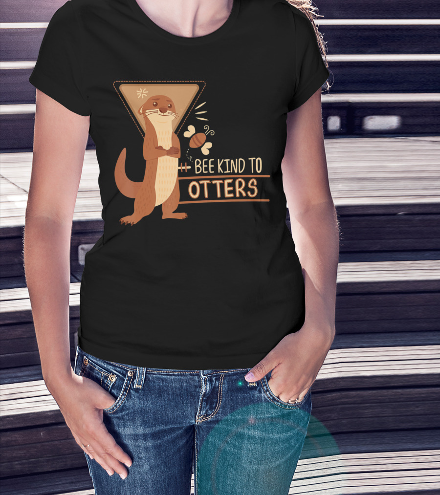 Bee Kind To Otters Otter With Bee And Geometric Background T-Shirt