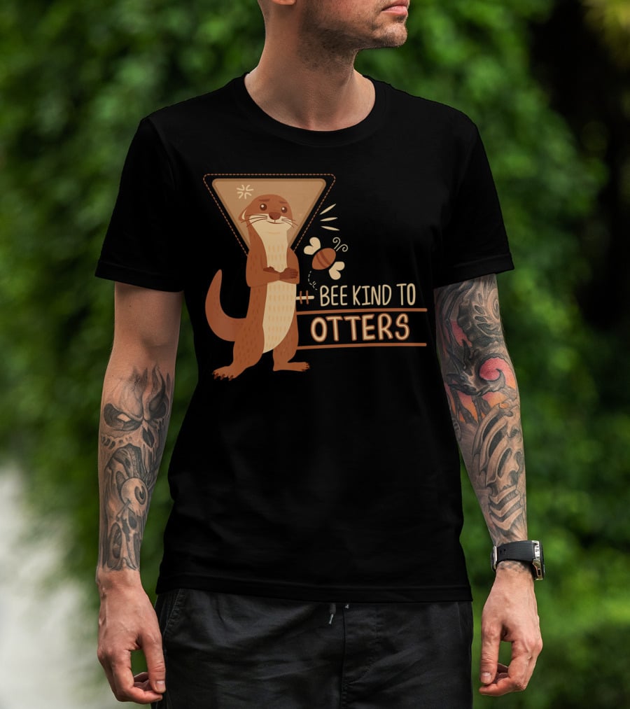 Bee Kind To Otters Otter With Bee And Geometric Background T-Shirt