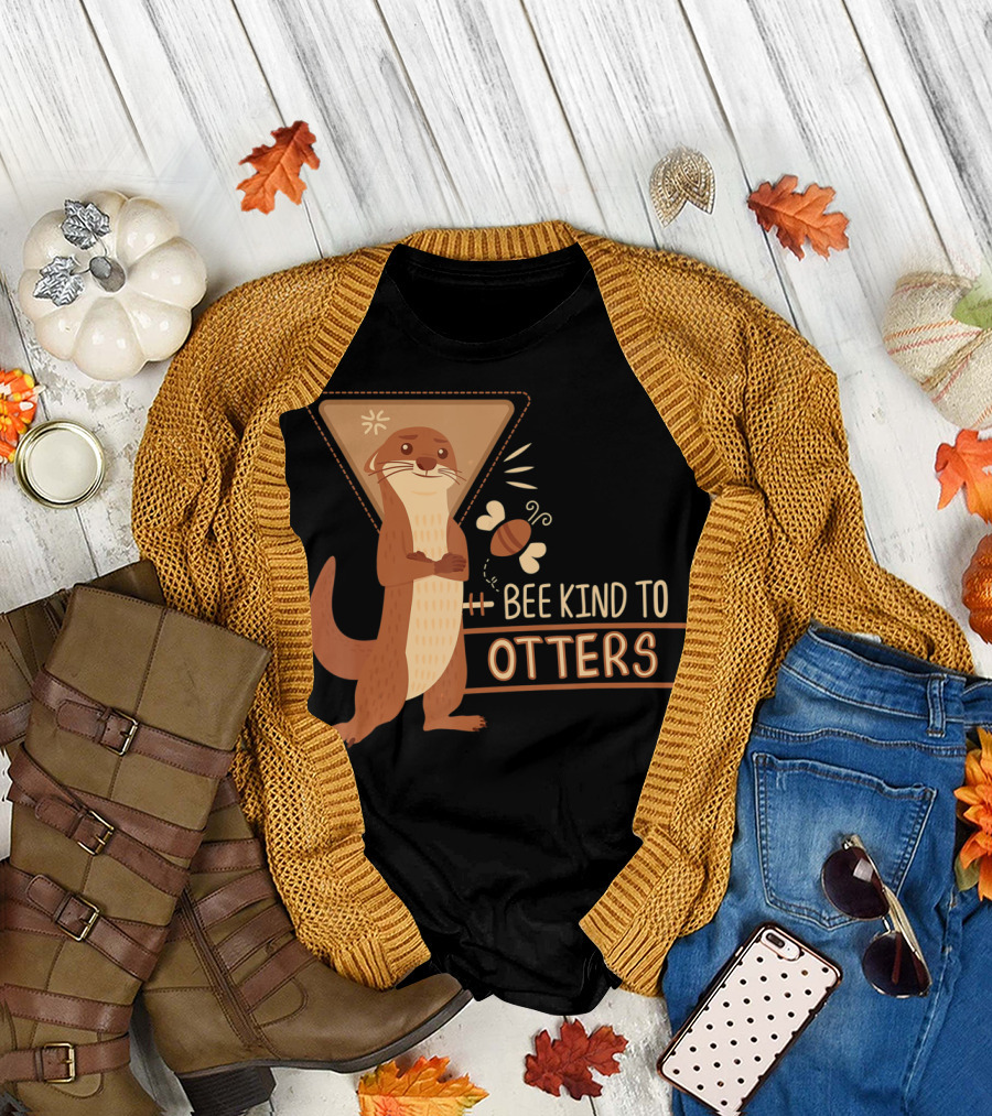 Bee Kind to Otters Otter with Bee and Geometric Background T-Shirt