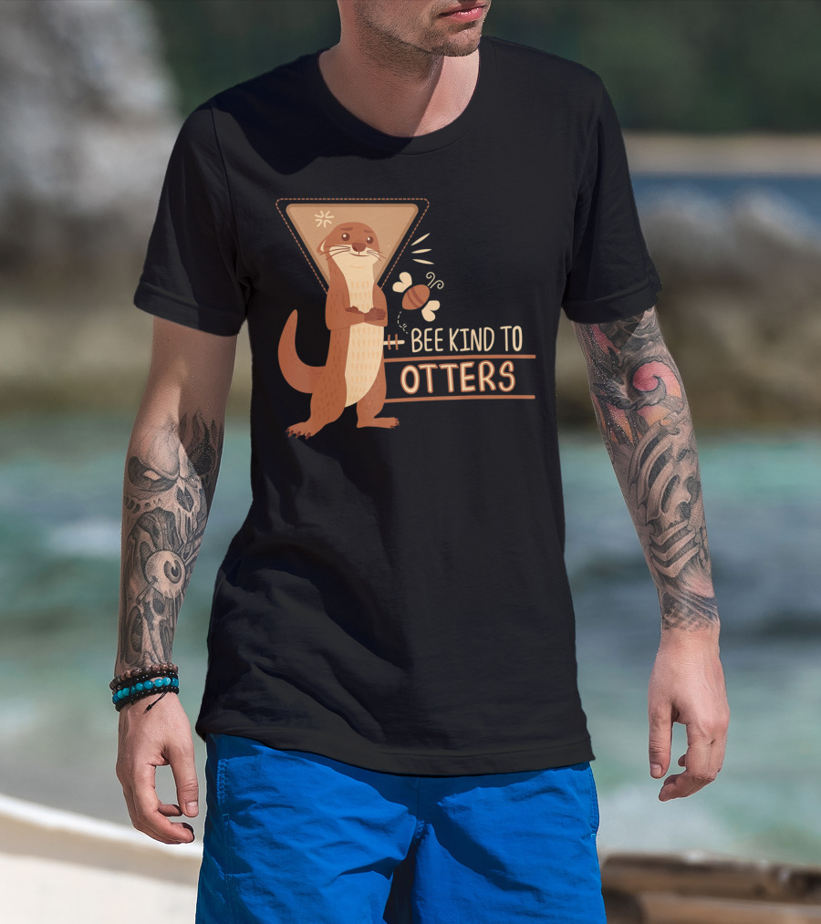 Bee Kind To Otters Otter With Bee And Geometric Background T-Shirt