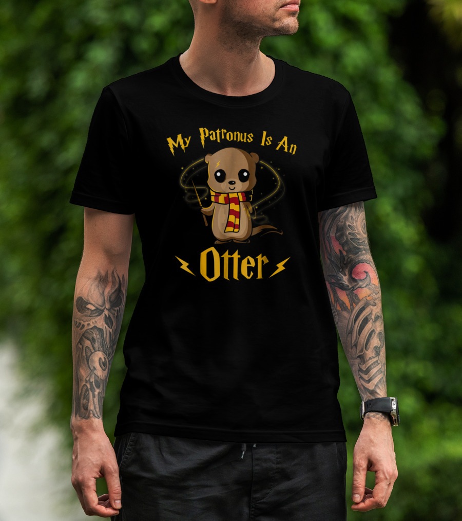 My Patronus Is An Otter Wizard Otter With Wand And Scarf T-Shirt