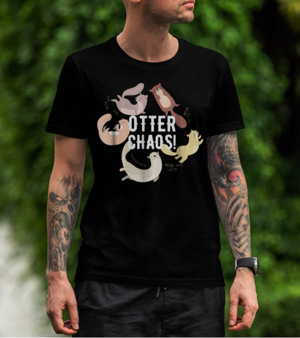 Otter Chaos Playful Otters Tumbling With Fish T-Shirt