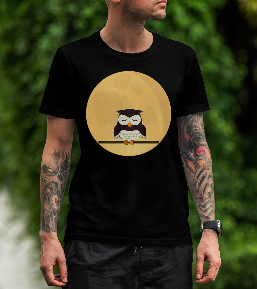 An Owl And The Full Moon Night Sky T-Shirt
