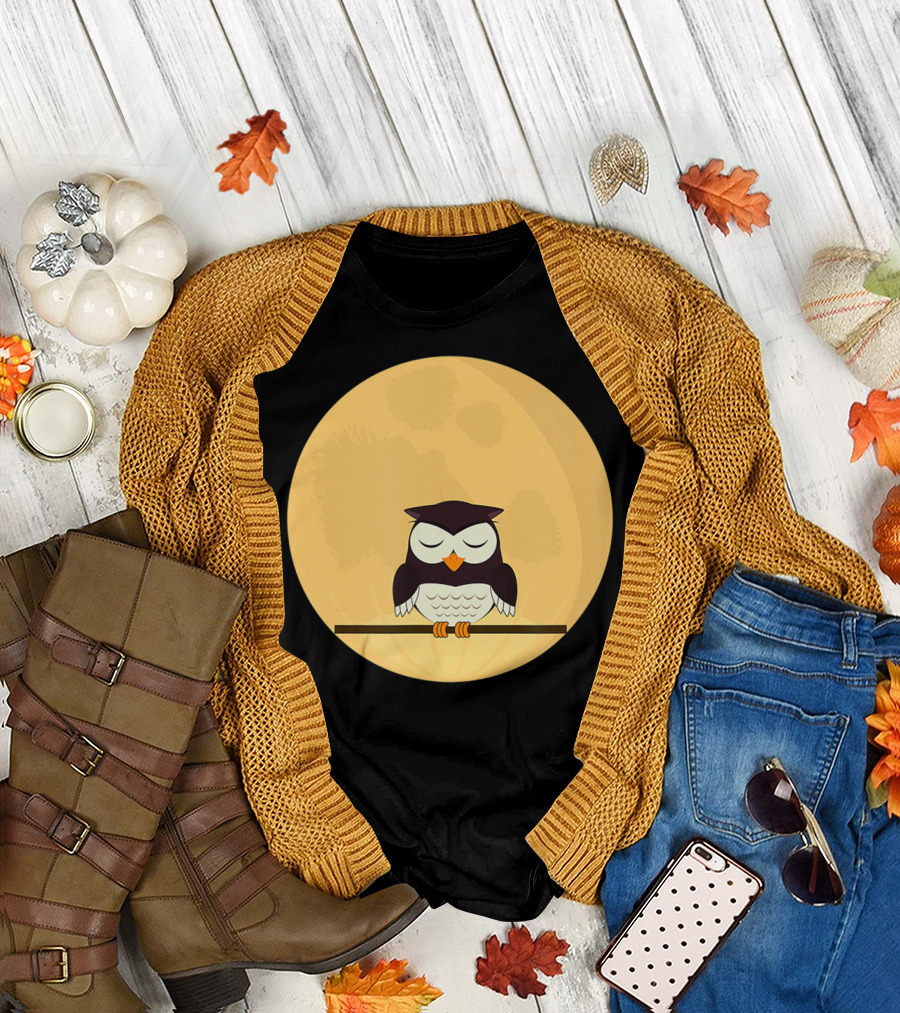 An Owl and the Full Moon Night Sky T-Shirt