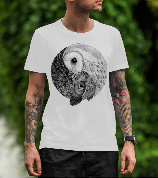 Yin Yang Black And White Owl T-Shirt