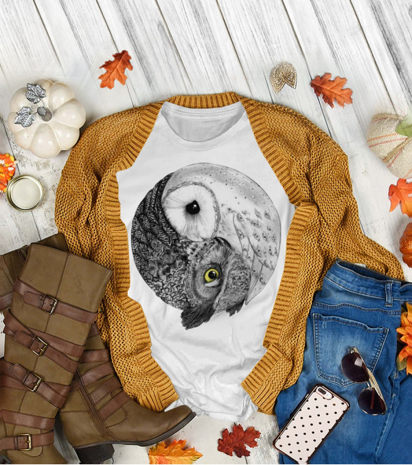 Yin Yang Black And White Owl T-Shirt