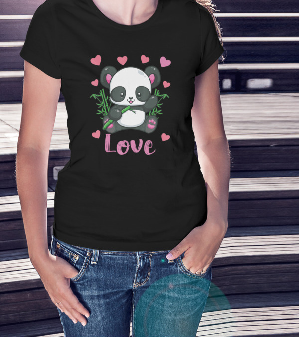 Girls Cute Panda Bear Hearts Love T-Shirt