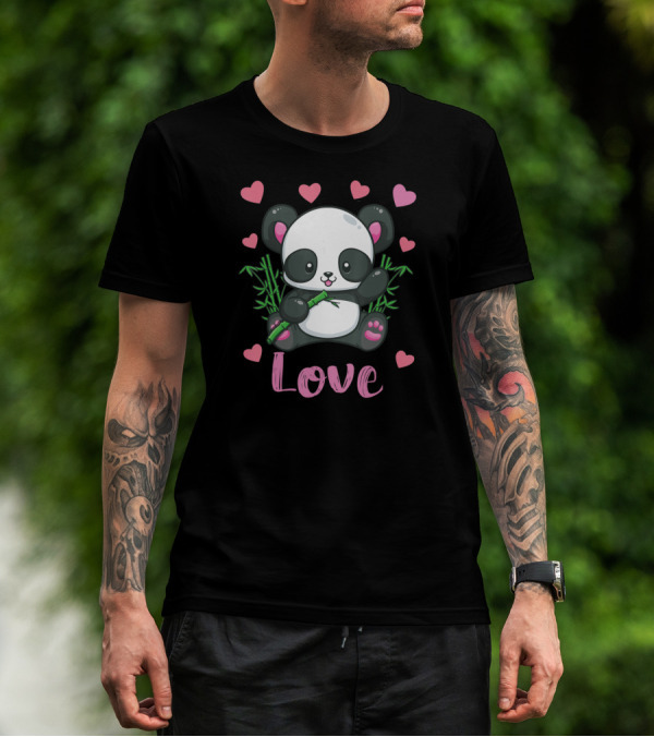 Girls Cute Panda Bear Hearts Love T-Shirt