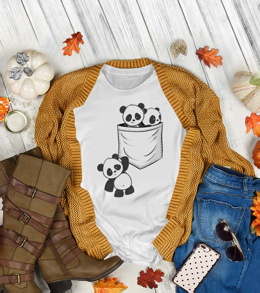 Kawaii Baby Pandas in Pocket for Panda Lovers T-Shirt