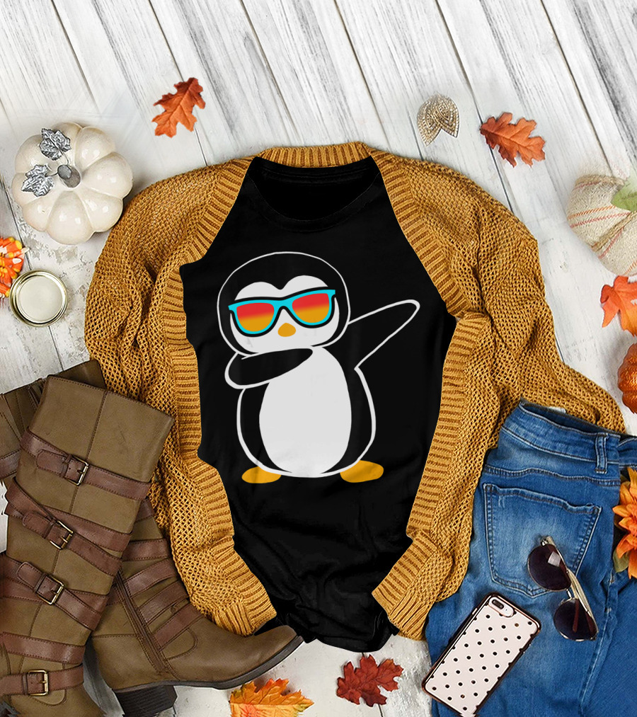 Dabbing Penguin Cute Animal with Sunglasses Birthday Party T-Shirt