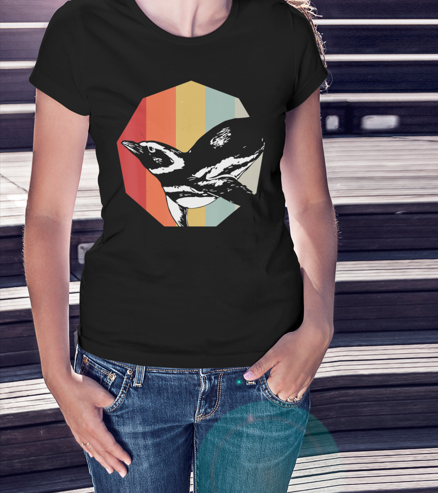 Retro Penguin Vintage Stripes T-Shirt