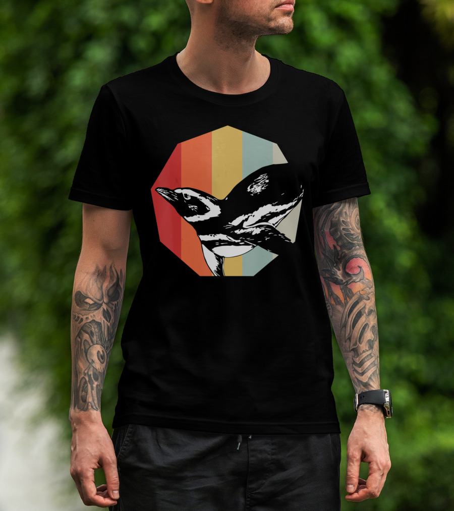 Retro Penguin Vintage Stripes T-Shirt