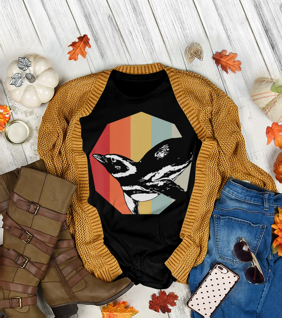 Retro Penguin Vintage Stripes T-Shirt
