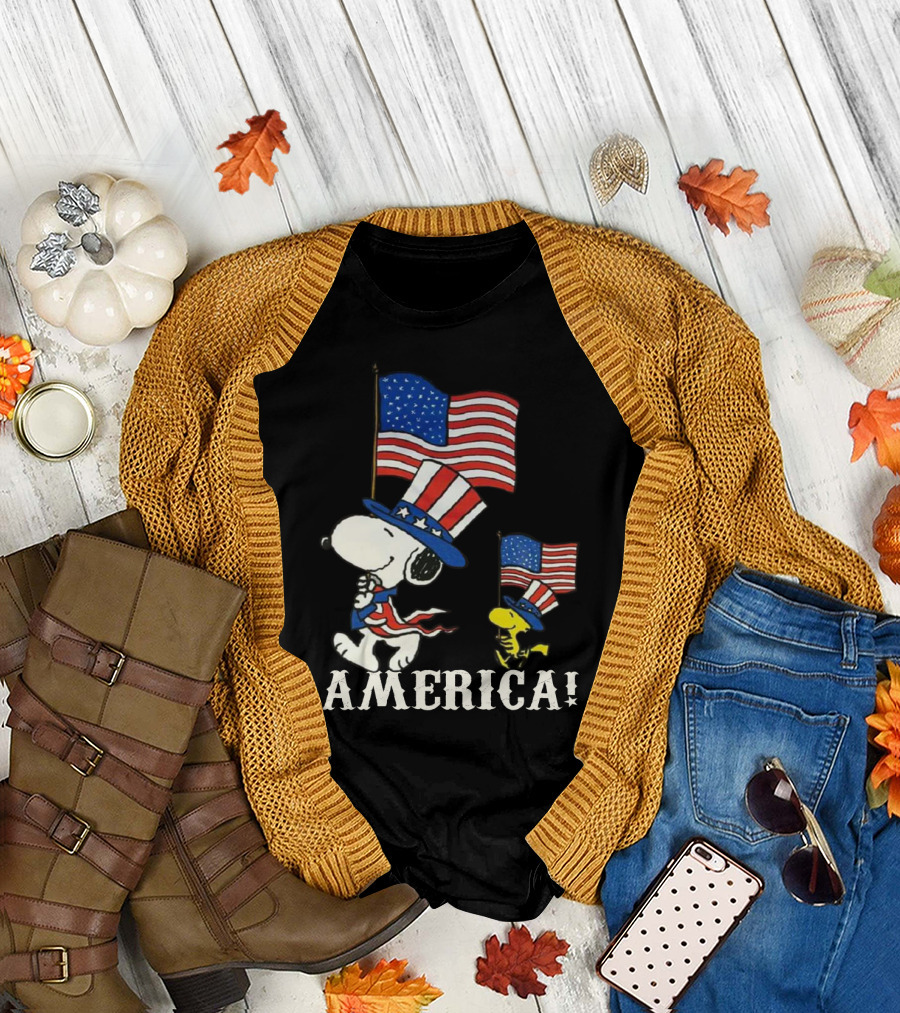Snoopy and Woodstock America Flag Peanuts Movie T-Shirt