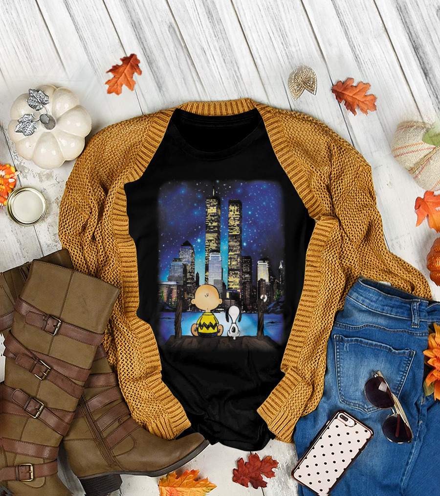 Always Remember Snoopy The Peanuts Movie Twin Towers Charlie Brown Night Sky T-Shirt