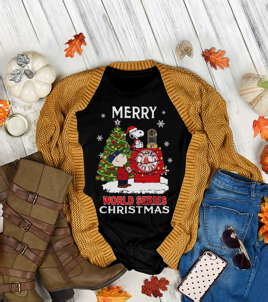 Merry Boston Red Sox World Series Christmas Snoopy Peanuts Movie T-Shirt