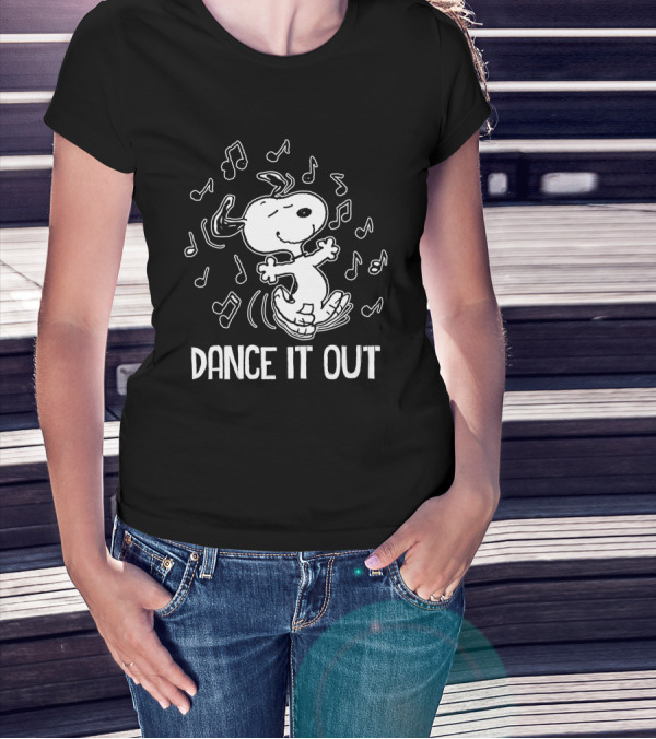 Snoopy Dancing To The Peanuts Movie Music Notes Dance It Out Everywhere T-Shirt