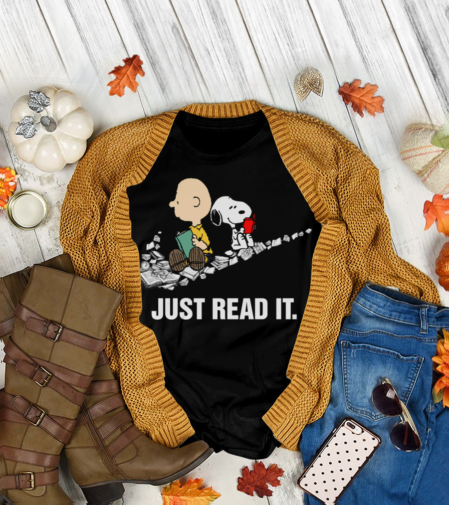 Just Read It Snoopy and Charlie Brown Peanuts Swoosh Books T-Shirt