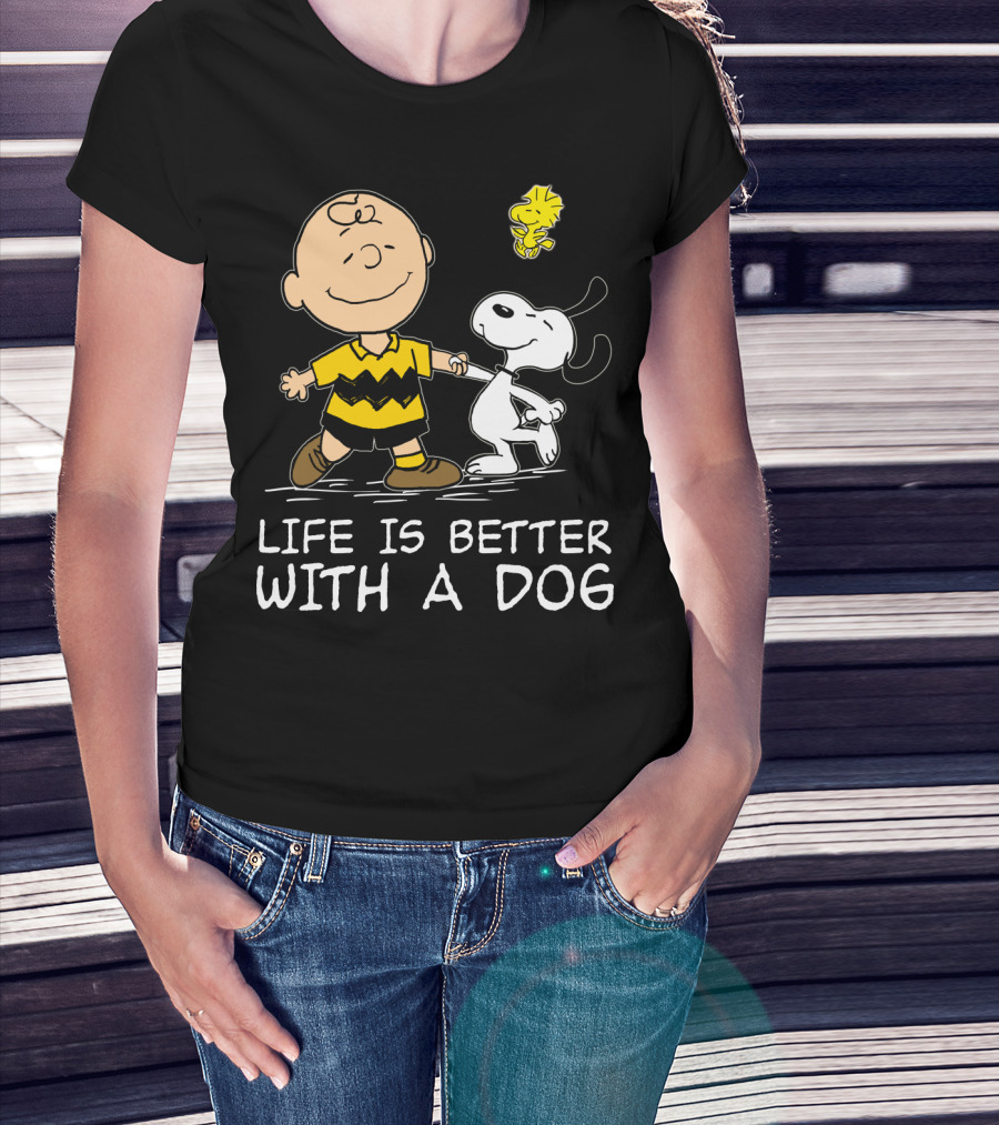 Life Is Better With A Dog Snoopy Charlie Brown Woodstock Peanuts T-Shirt