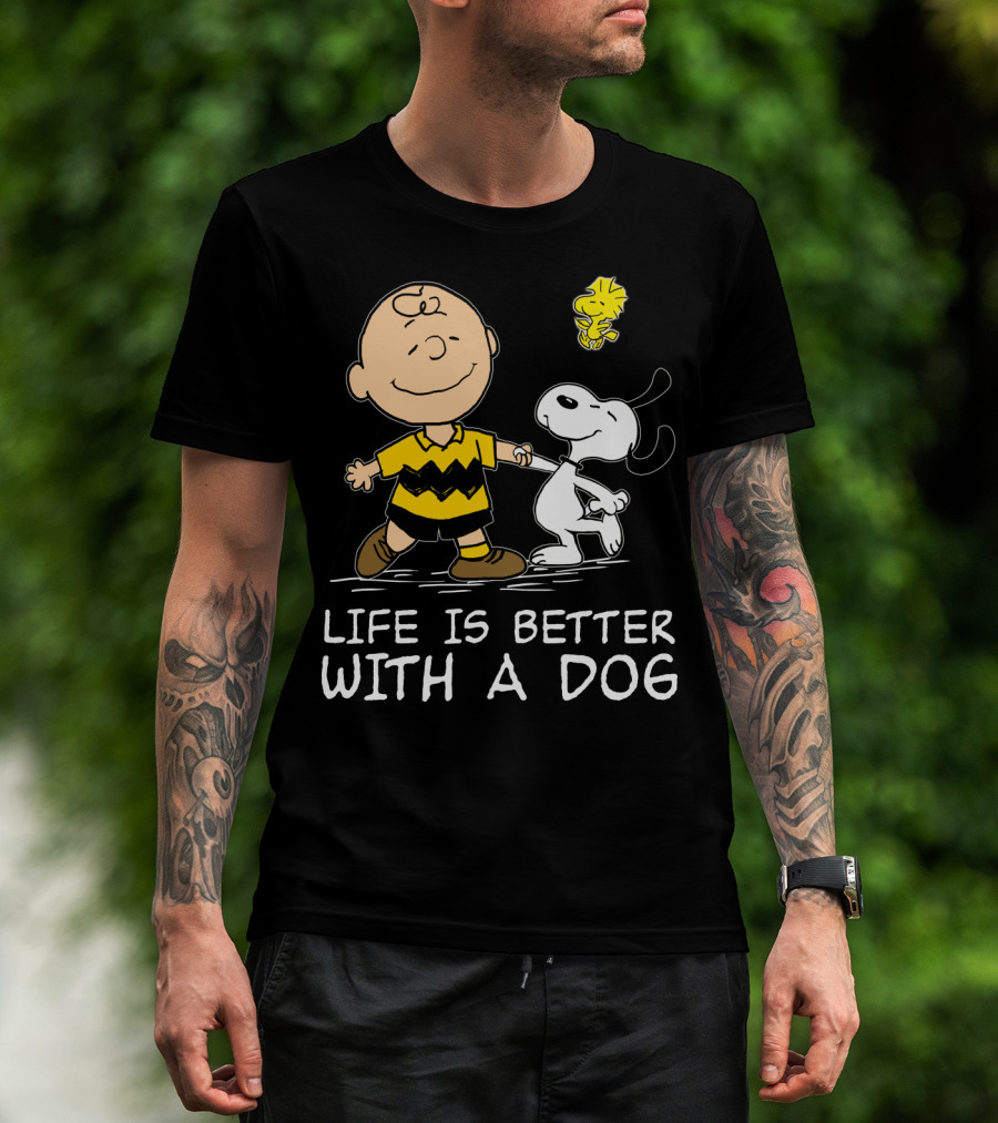 Life Is Better With A Dog Snoopy Charlie Brown Woodstock Peanuts T-Shirt