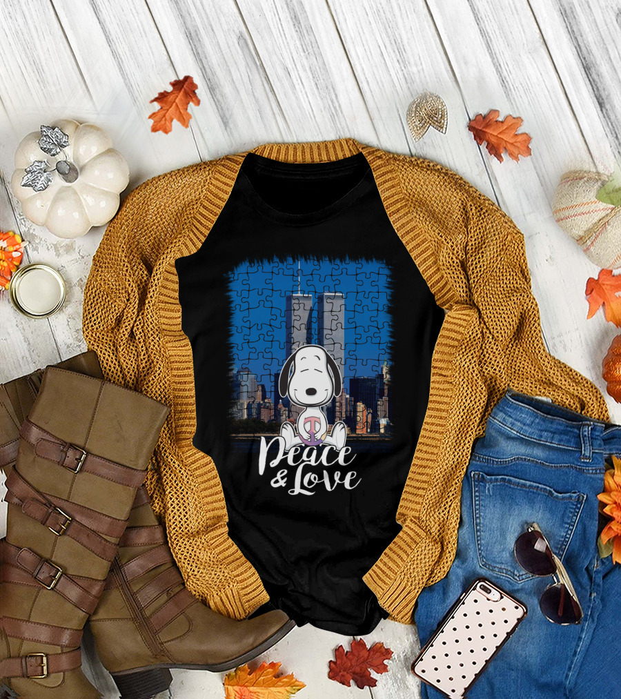 Peace and Love Snoopy 11th September The Peanuts Movie Twin Towers T-Shirt