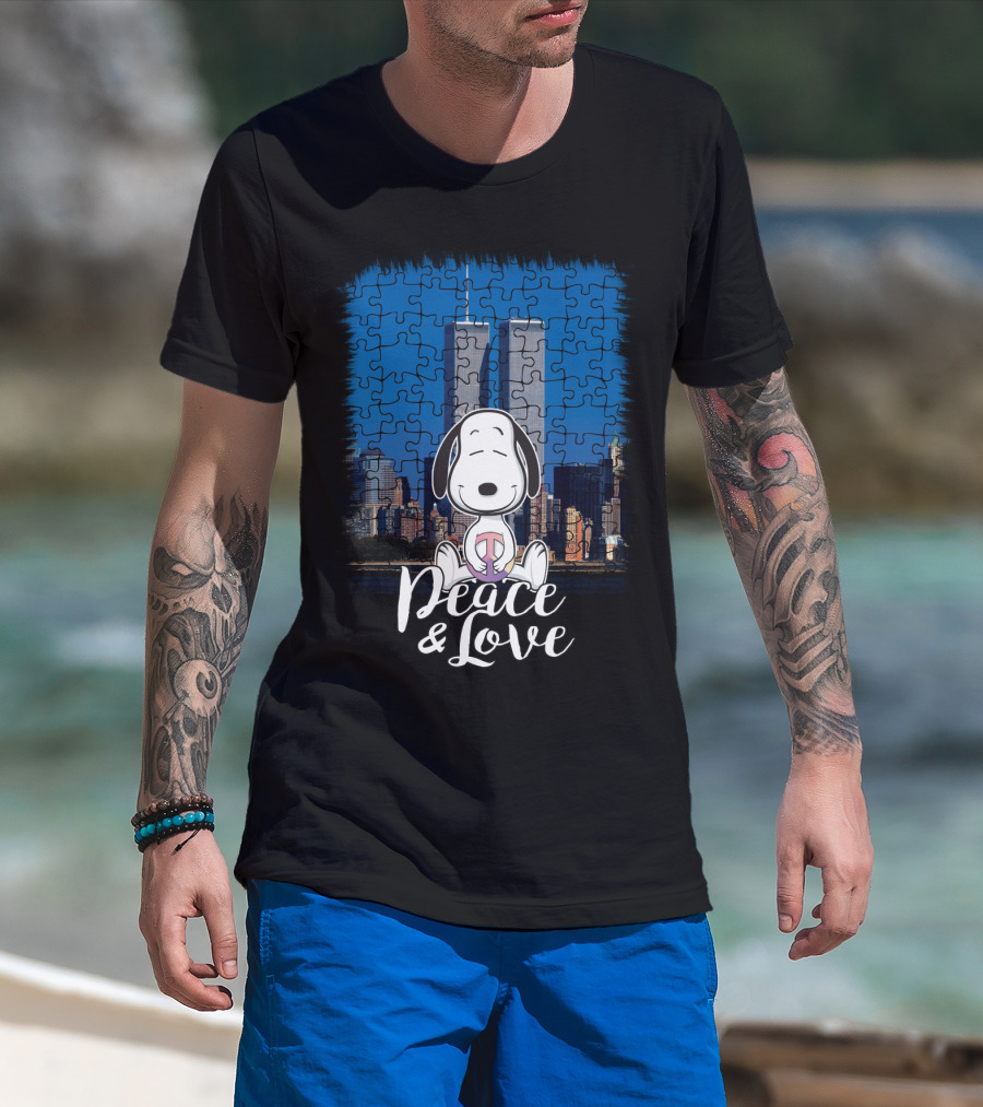 Peace And Love Snoopy 11th September The Peanuts Movie Twin Towers T-Shirt