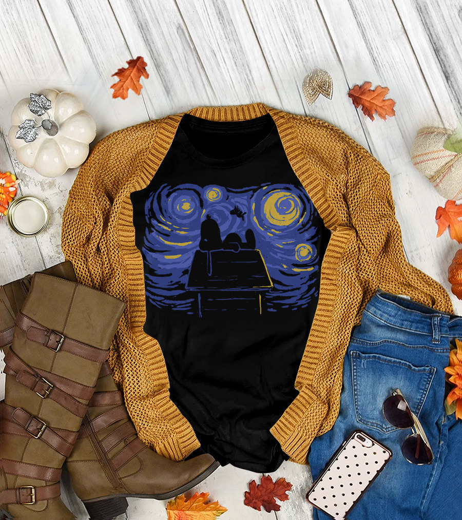Van Gogh Starry Night Snoopy Peanuts Iconic T-Shirt