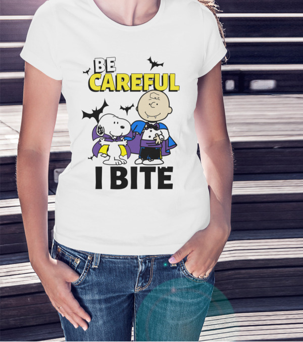 Be Careful I Bite Snoopy And Charlie Brown Halloween Peanuts Movie T-Shirt