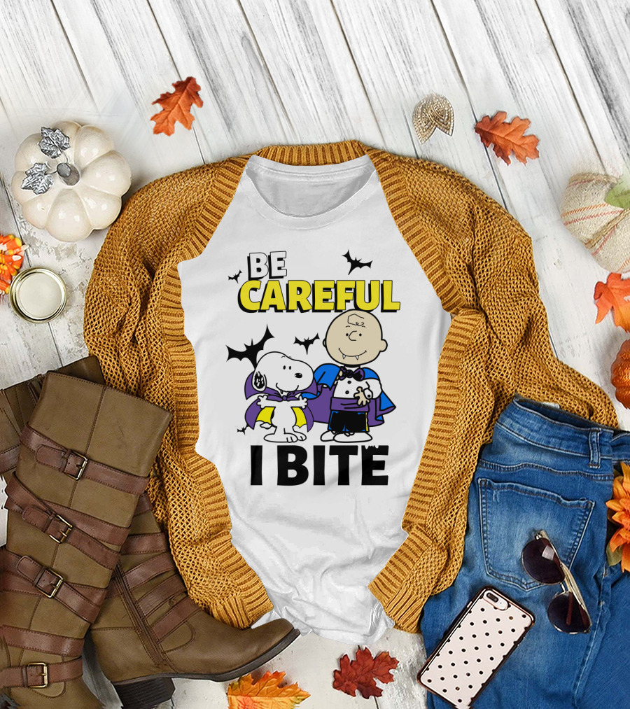 Be Careful I Bite Snoopy and Charlie Brown Halloween Peanuts Movie T-Shirt