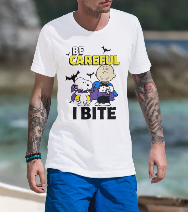 Be Careful I Bite Snoopy And Charlie Brown Halloween Peanuts Movie T-Shirt