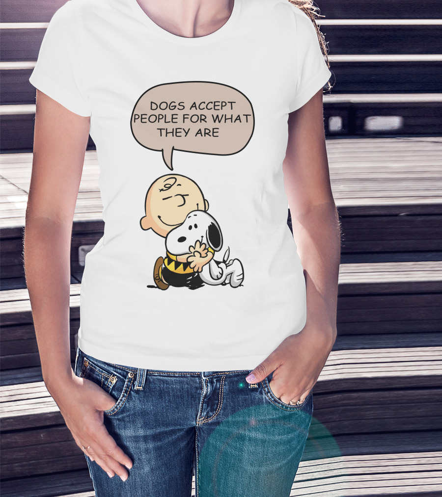 Snoopy Peanuts Dogs Accept People For What They Are Hugging Scene T-Shirt