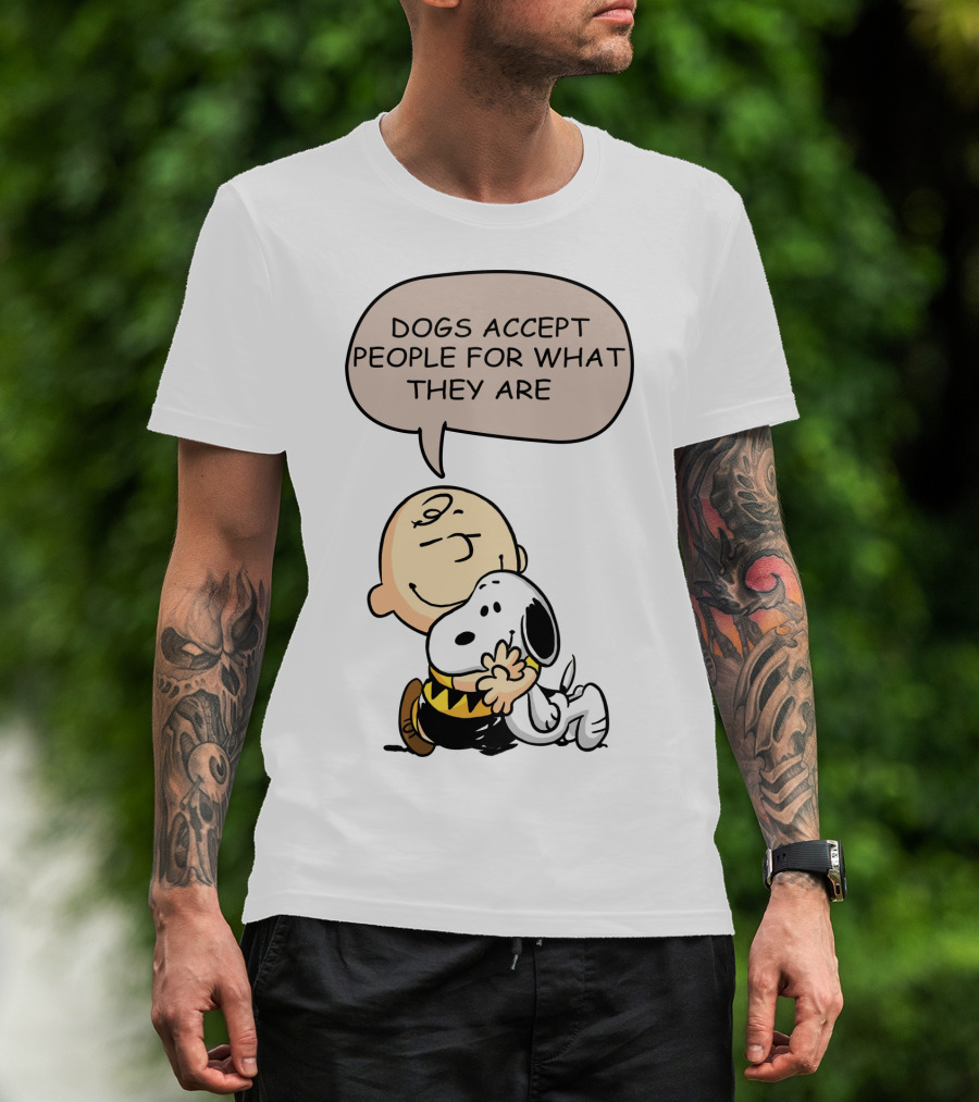 Snoopy Peanuts Dogs Accept People For What They Are Hugging Scene T-Shirt